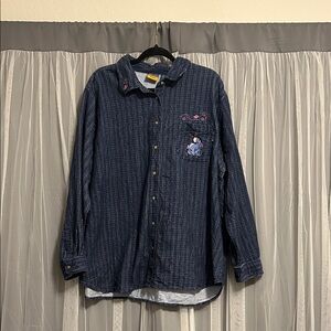 Disney Pooh Branded Eeyore Blue Button Down Shirt Size 26W - 100% Cotton